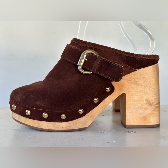 Steve Madden Hilde Brown Suede Wood Mule Clogs Women's Size 8.5 M - Picture 2 of 10